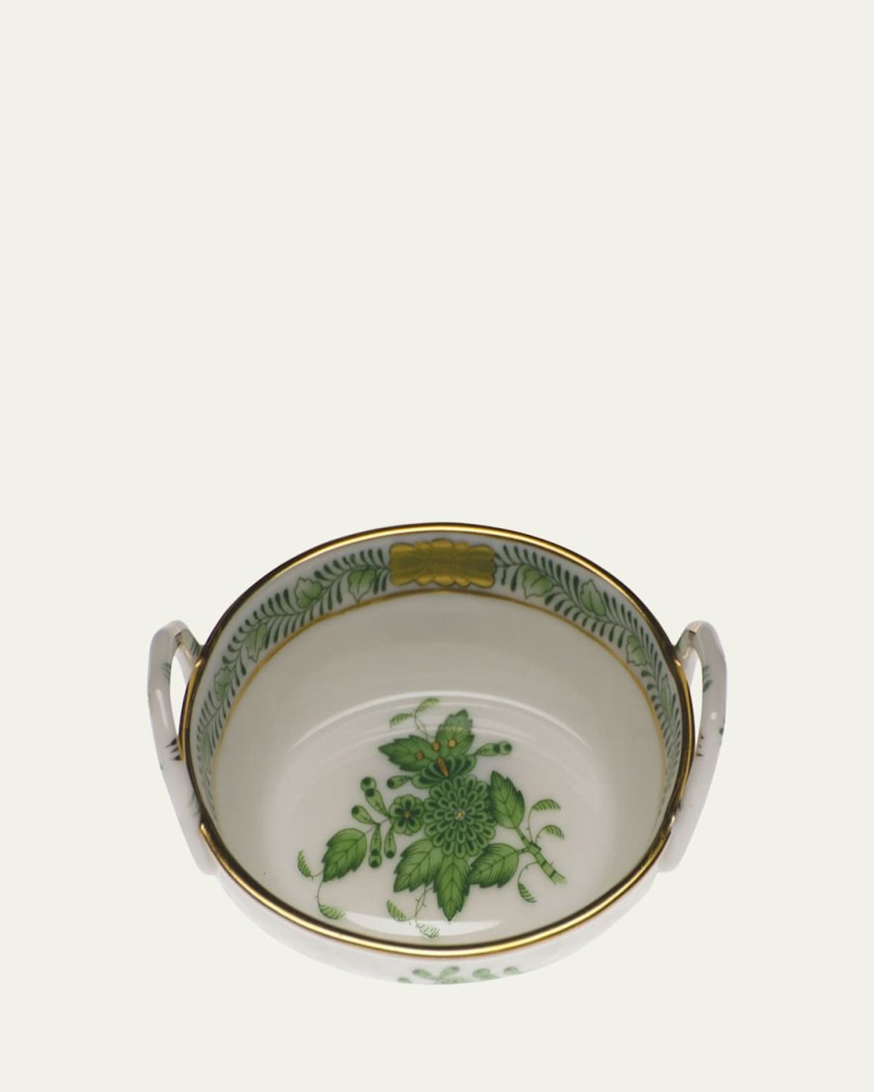 Chinese Bouquet Green Small Basket with Handles